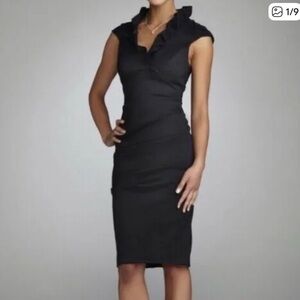 Xscape Black Ruffle Midi Dress